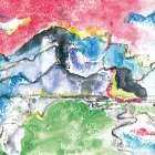 <strong>Berg und Tal</strong><br />B 100 x H 70 cm, Aquarell + Lack auf Leinwand